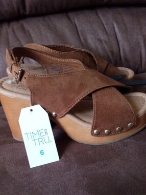 Brand New TIME AND TRU Suede Crisscross Stud Wedge Sandals
